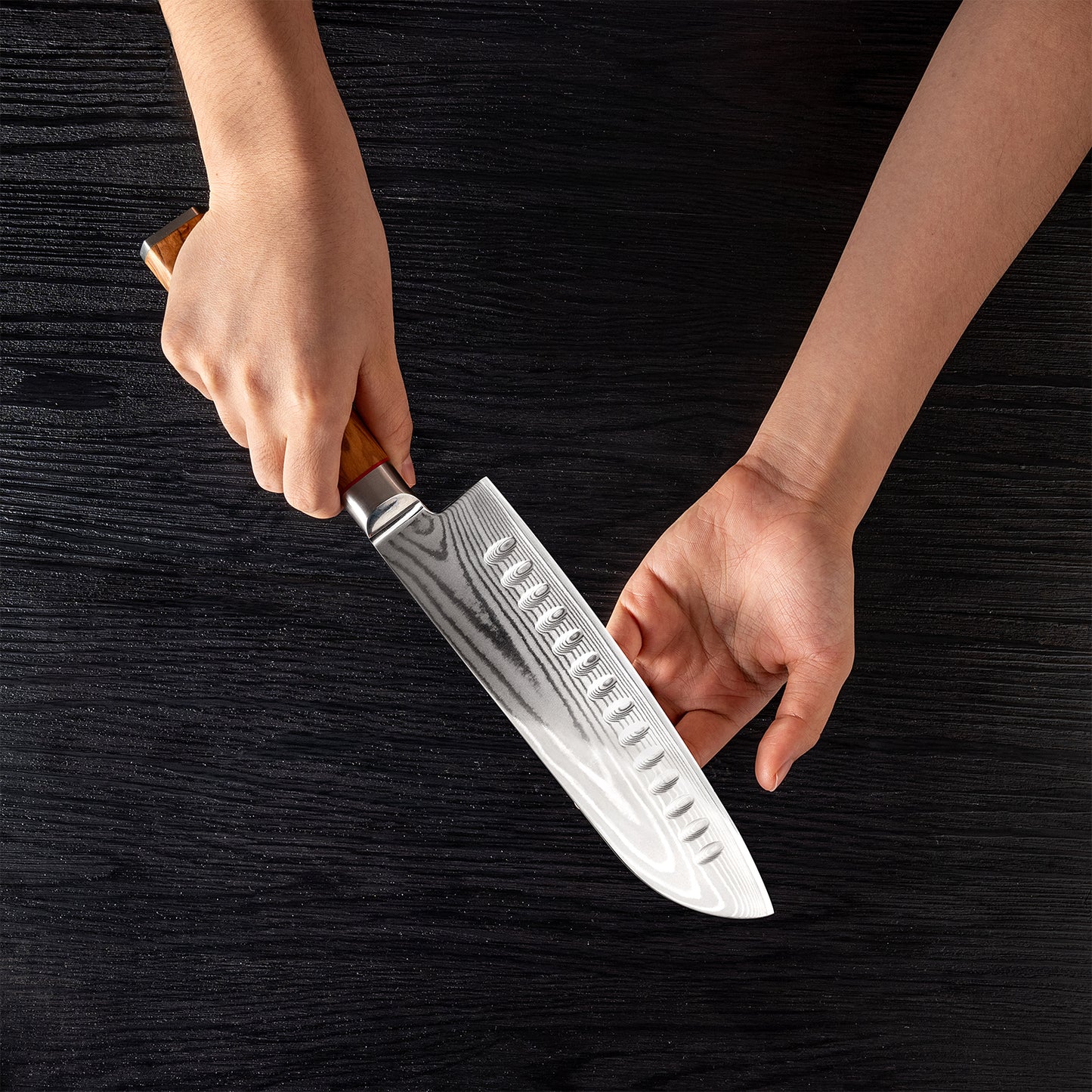 OEM DK-BD Series Olive Wood Handle Damascus AUS10 Steel 8'' Santoku Knife