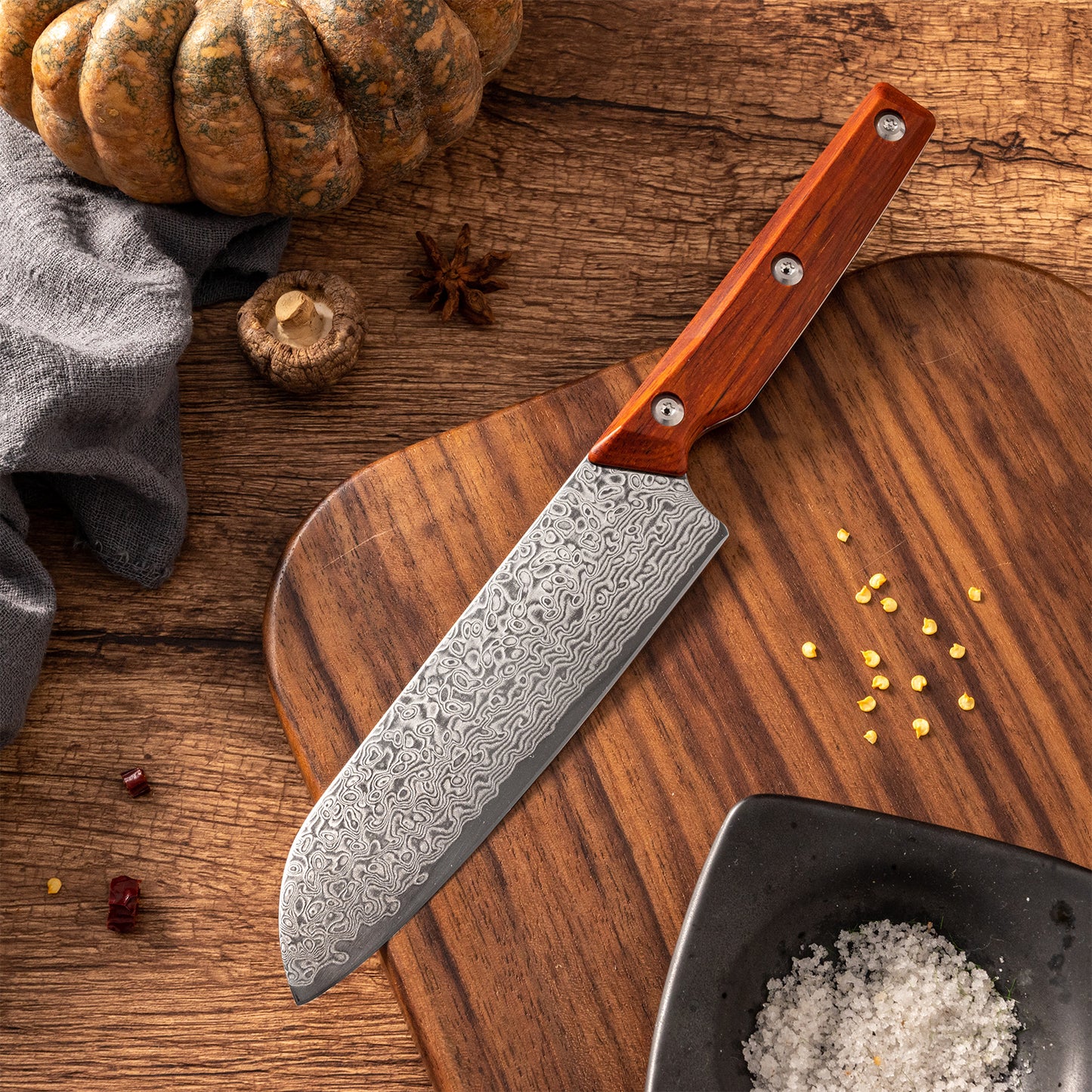 OEM DK-QRD Series Rosewood Handle Damascus VG10 Steel 6" Santoku Knife