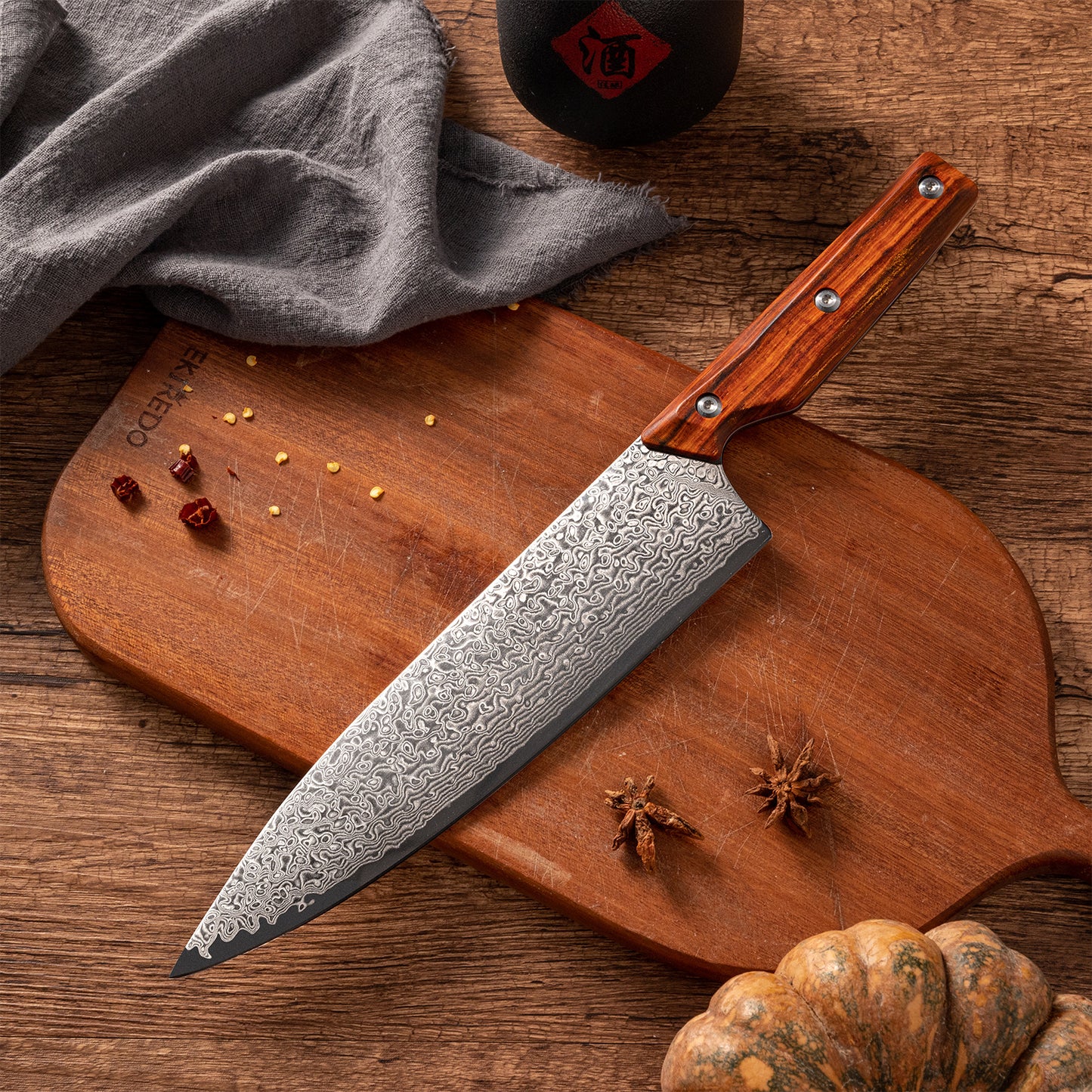 OEM DK-QRD Series Rosewood Handle Damascus VG10 Steel 8" Kitchen Knife