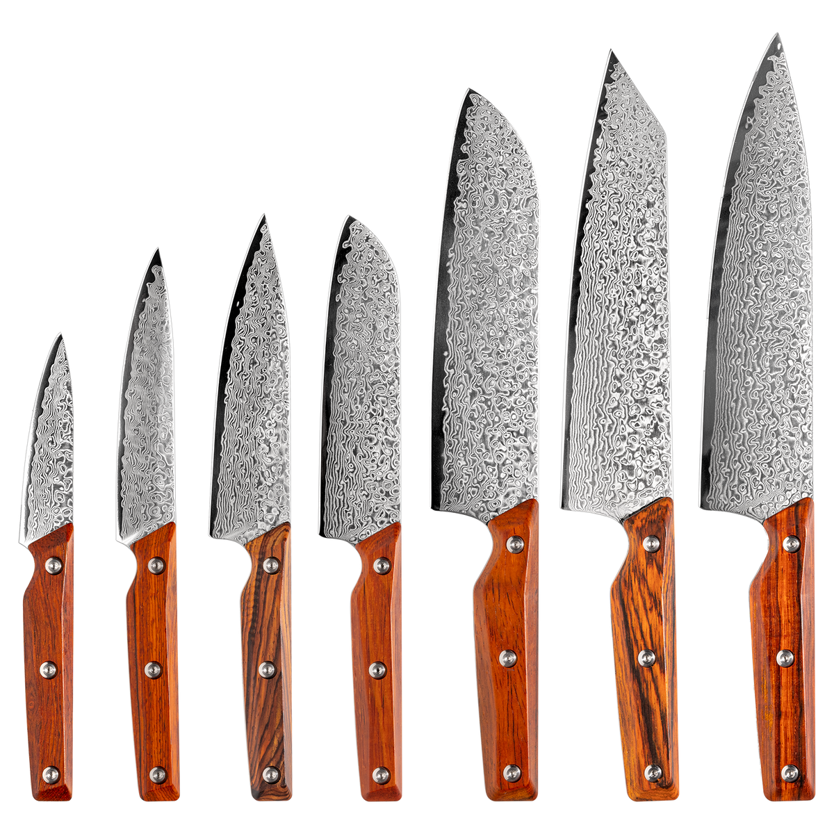 OEM DK-QRD Series Rosewood Handle Damascus VG10 Steel Knife Set