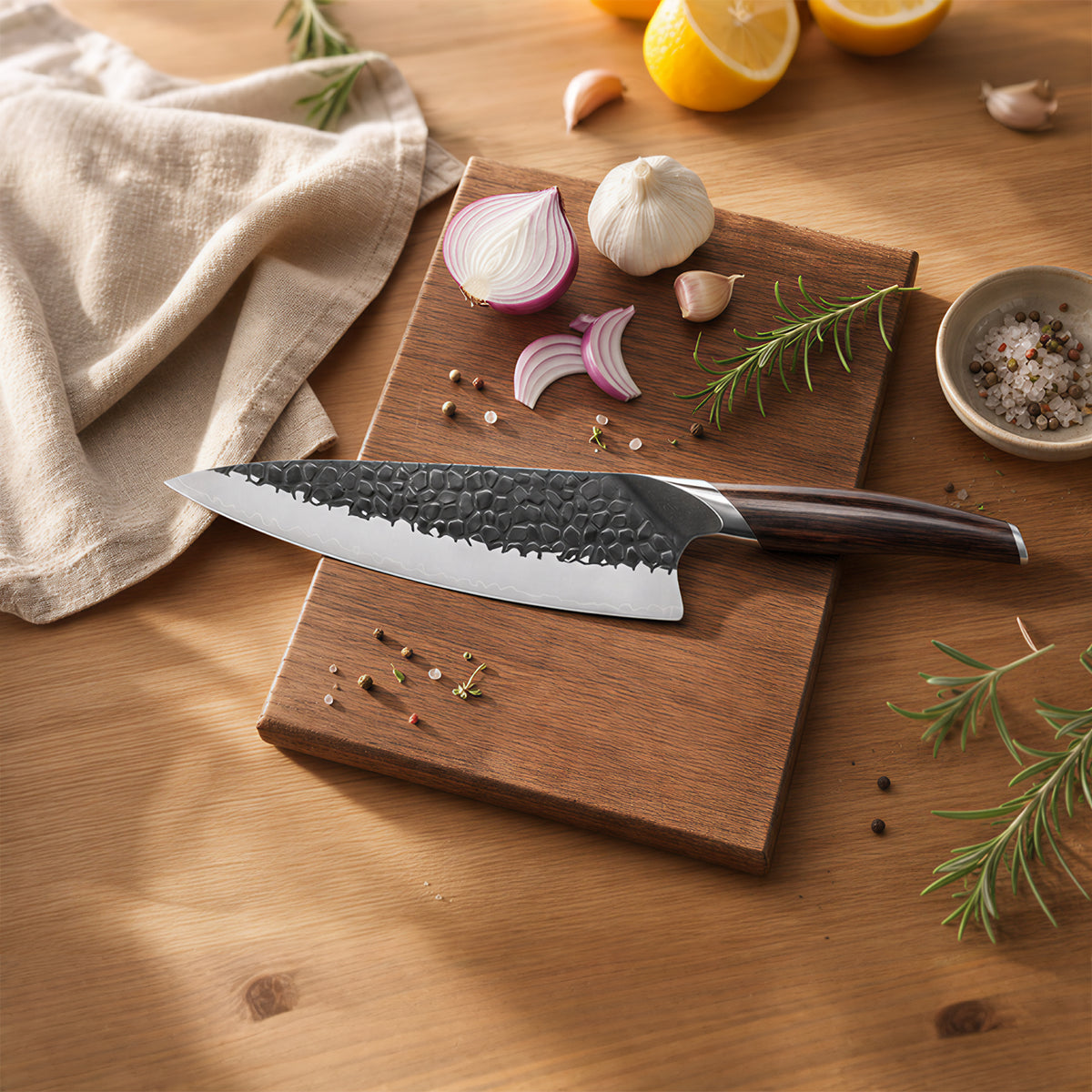 ELA Series Imported Japanese Damascus AUS10 3 Layers Steel Ebony Wood Handle Chef Knife Knife Set Knife Set