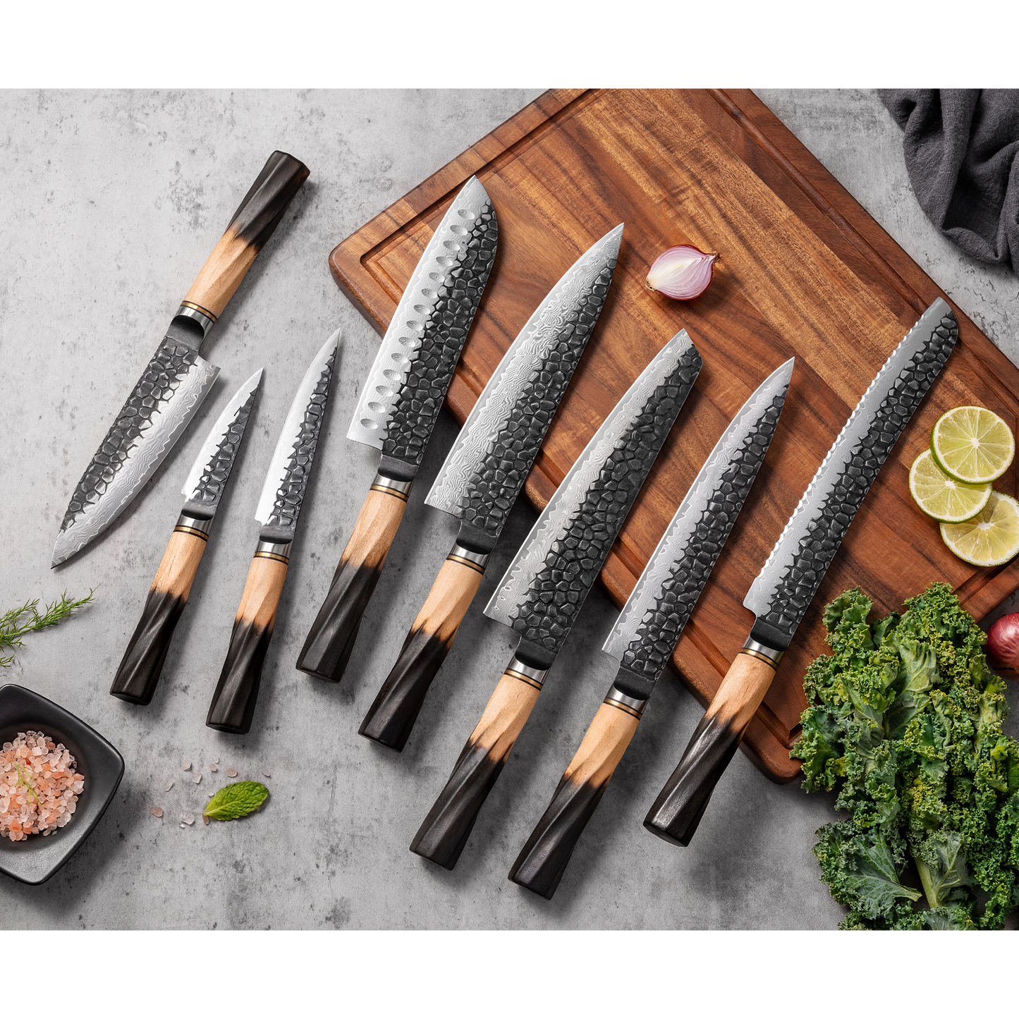 REVO Series Damascus VG10 67 Layers Steel Half Carbonization Olive Wood Handle Santoku Knife