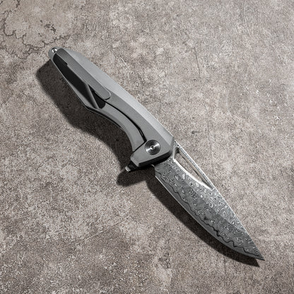 Kniclad FENGREN Series Frame Lock Titanium Alloy Handle Damascus VG10 Steel 204mm Outdoor Knife