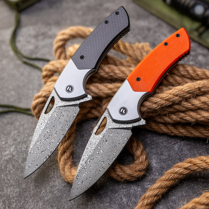 YINGLUN Series Frame Lock Carbon Fiber with Titanium Alloy Handle Damascus VG10 Steel 224mm Outdoor Knife