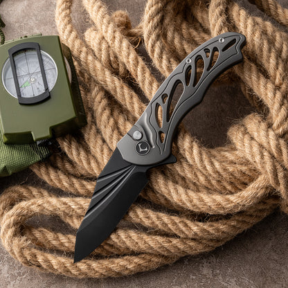 WUDIE Series Button Lock Titanium Alloy Handle Damascus VG10 Steel 197mm Outdoor Knife