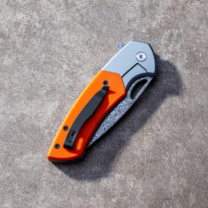 YINGLUN Series Frame Lock Carbon Fiber with Titanium Alloy Handle Damascus VG10 Steel 224mm Outdoor Knife