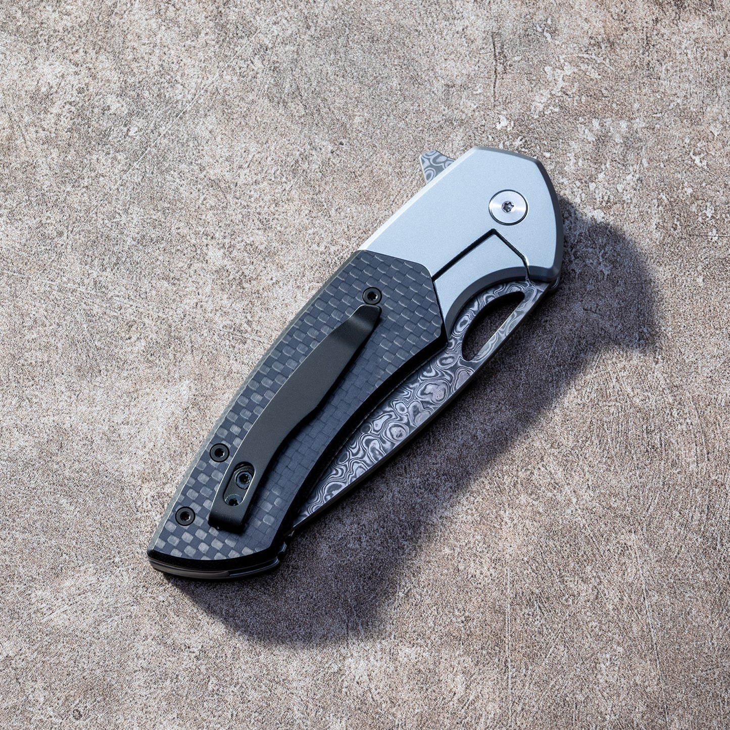 YINGLUN Series Frame Lock Carbon Fiber with Titanium Alloy Handle Damascus VG10 Steel 224mm Outdoor Knife