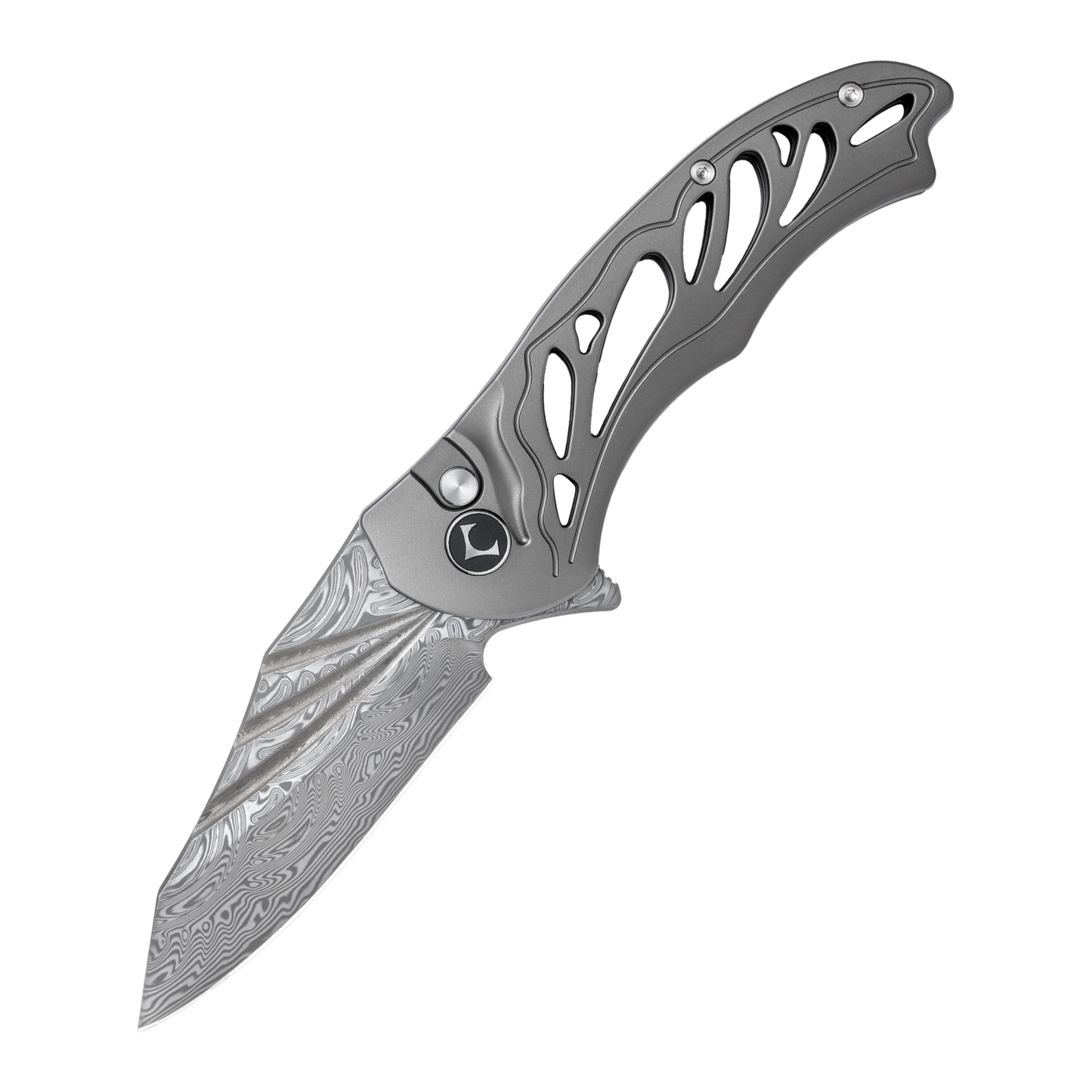 WUDIE Series Button Lock Titanium Alloy Handle Damascus VG10 Steel 197mm Outdoor Knife
