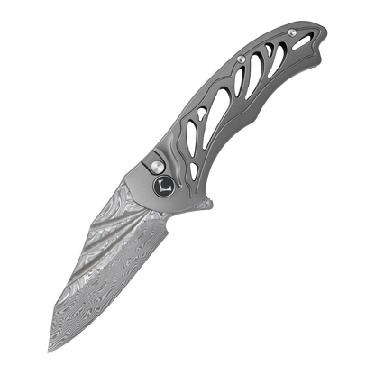 WUDIE Series Button Lock Titanium Alloy Handle Damascus VG10 Steel 197mm Outdoor Knife