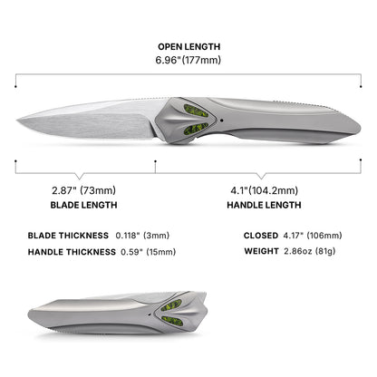 MEIHU Series Frame Lock Titanium Alloy with Carbon Fiber Handle S35VN Steel 177mm Outdoor Knife