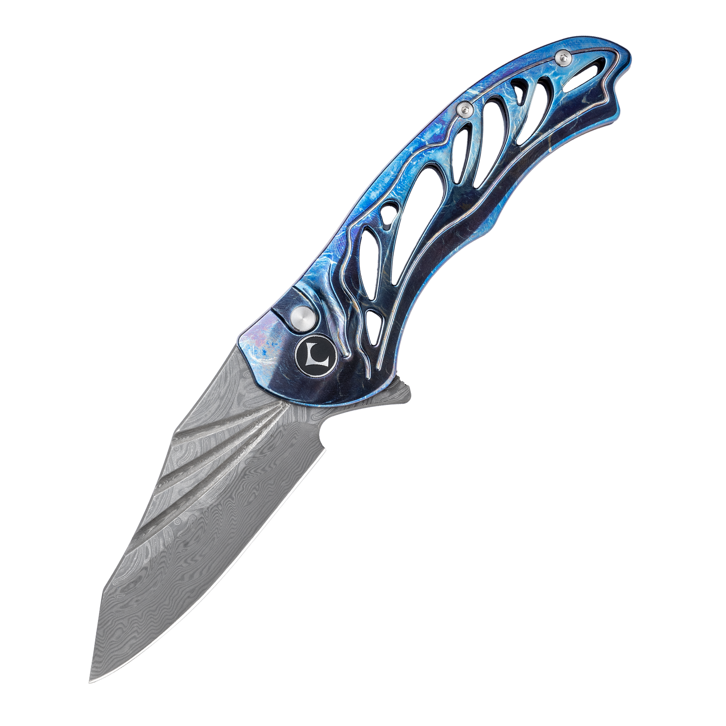 WUDIE Series Button Lock Titanium Alloy Handle Damascus VG10 Steel 197mm Outdoor Knife