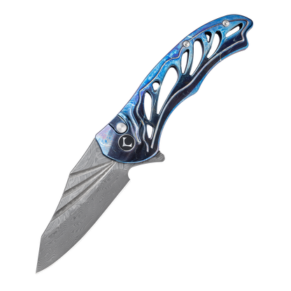 WUDIE Series Button Lock Titanium Alloy Handle Damascus VG10 Steel 197mm Outdoor Knife