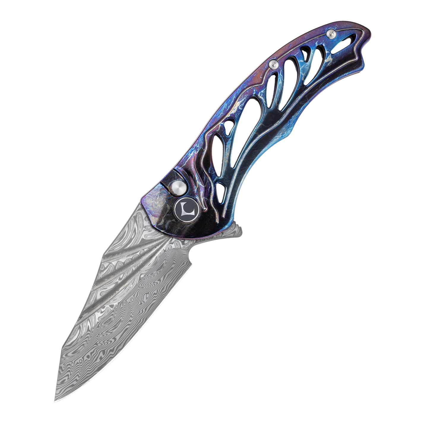 WUDIE Series Button Lock Titanium Alloy Handle Damascus VG10 Steel 197mm Outdoor Knife