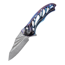 WUDIE Series Button Lock Titanium Alloy Handle Damascus VG10 Steel 197mm Outdoor Knife