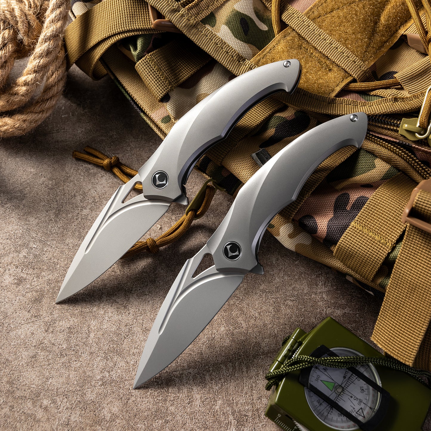 JINGHONG Series Frame Lock Titanium Alloy Handle PVD Coated M390 Steel 195mm Outdoor Knife
