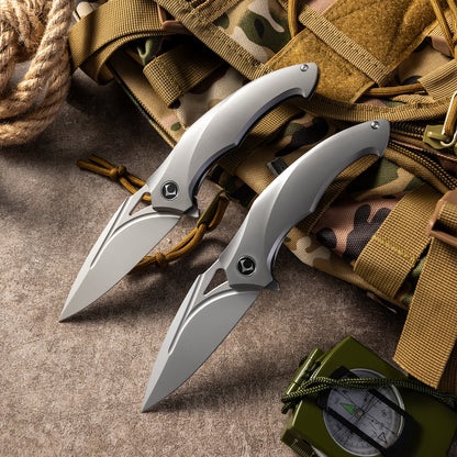JINGHONG Series Frame Lock Titanium Alloy Handle PVD Coated M390 Steel 195mm Outdoor Knife