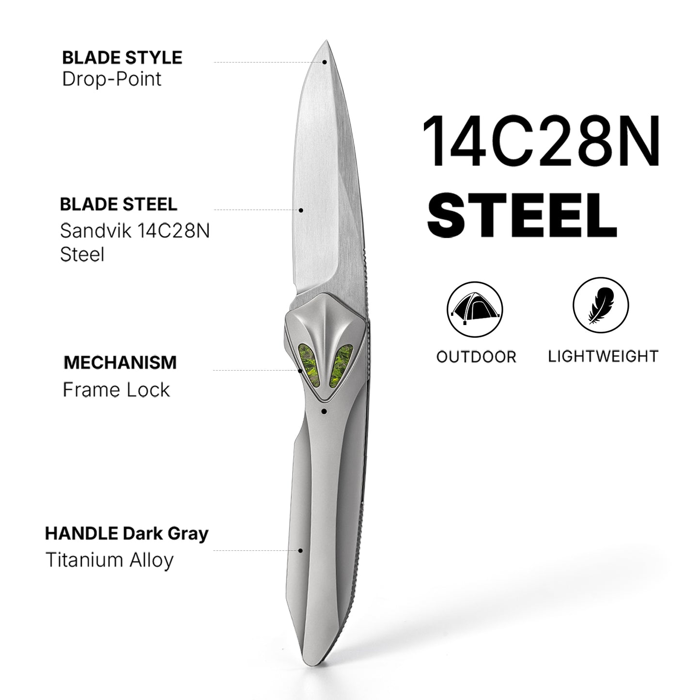 MEIHU Series Frame Lock Titanium Alloy with Carbon Fiber Handle S35VN Steel 177mm Outdoor Knife