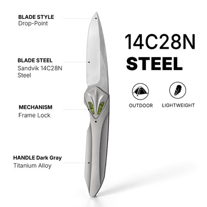 MEIHU Series Frame Lock Titanium Alloy with Carbon Fiber Handle S35VN Steel 177mm Outdoor Knife