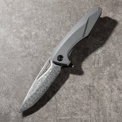 Kniclad FENGREN Series Frame Lock Titanium Alloy Handle Damascus VG10 Steel 204mm Outdoor Knife