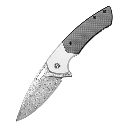 YINGLUN Series Frame Lock Carbon Fiber with Titanium Alloy Handle Damascus VG10 Steel 224mm Outdoor Knife