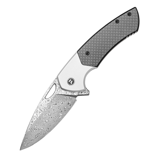 YINGLUN Series Frame Lock Carbon Fiber with Titanium Alloy Handle Damascus VG10 Steel 224mm Outdoor Knife