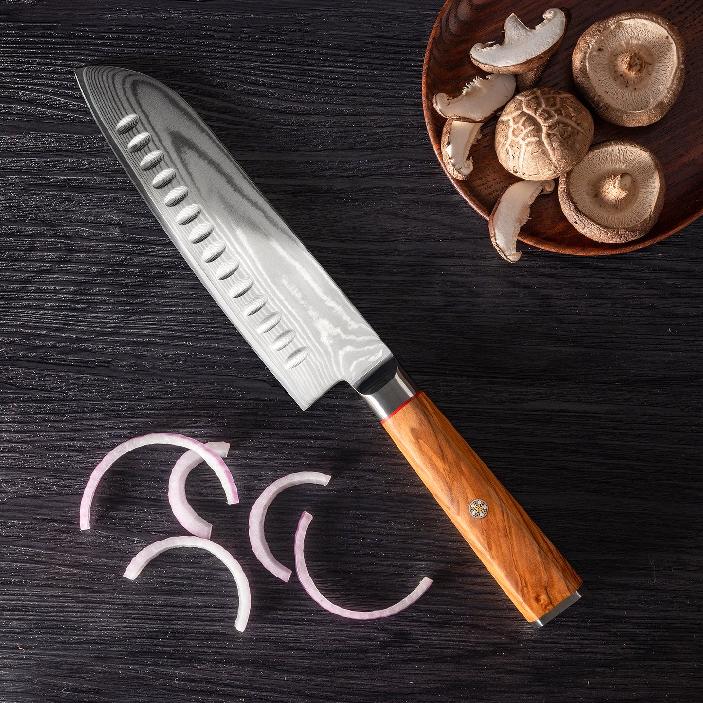 OEM DK-BD Series Olive Wood Handle Damascus AUS10 Steel 8'' Santoku Knife
