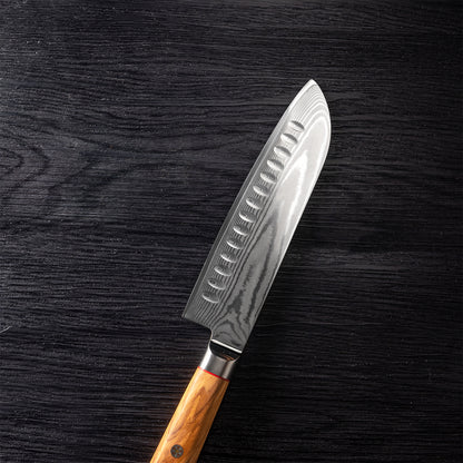 OEM DK-BD Series Olive Wood Handle Damascus AUS10 Steel 8'' Santoku Knife