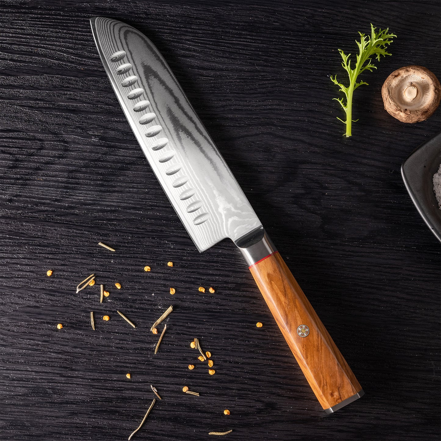 OEM DK-BD Series Olive Wood Handle Damascus AUS10 Steel 8'' Santoku Knife