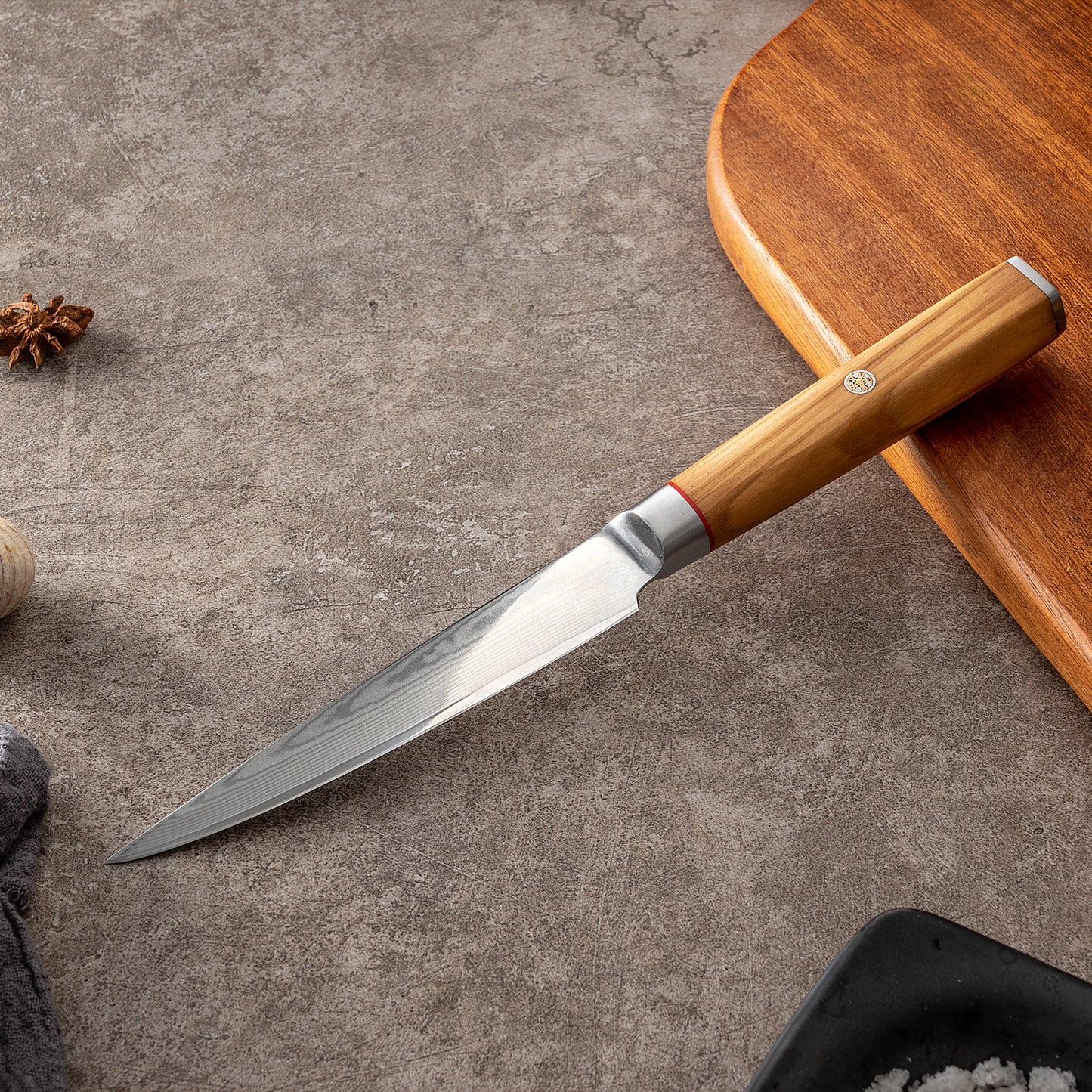 OEM DK-BD Series Olive Wood Handle Damascus AUS10 Steel 5" Utility Knife
