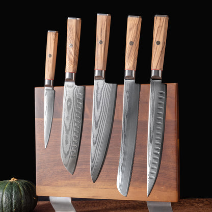 OEM DK-BD Series Olive Wood Handle Damascus AUS10 Steel Knife Set