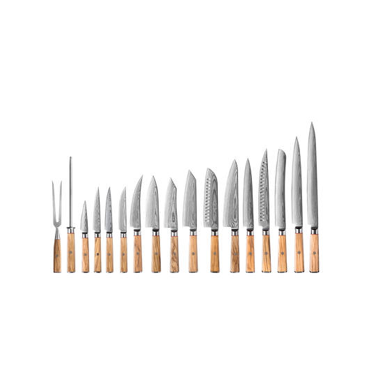 OEM DK-BD Series Olive Wood Handle Damascus AUS10 Steel Knife Set