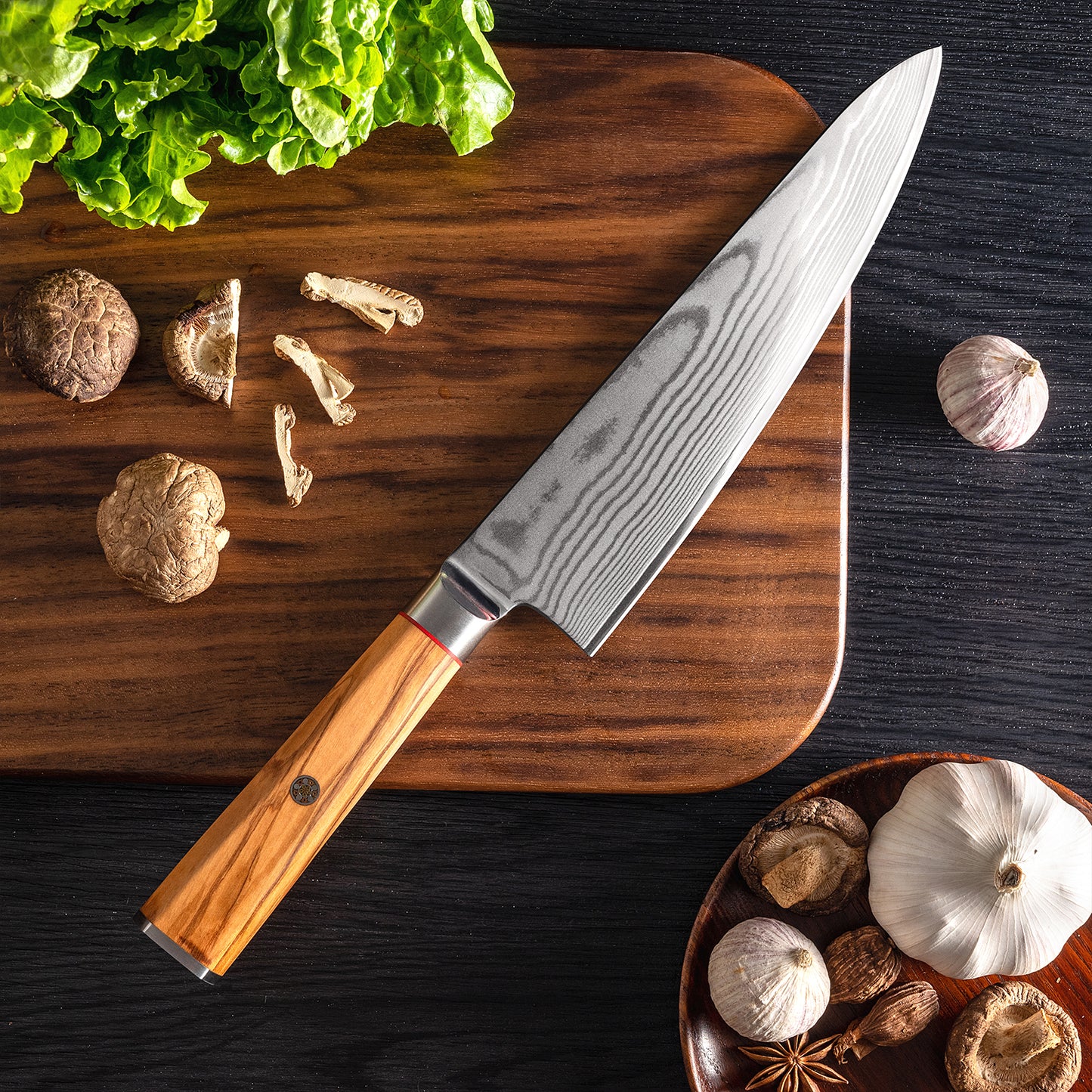 OEM DK-BD Series Olive Wood Handle Damascus AUS10 Steel 8''Chef Knife