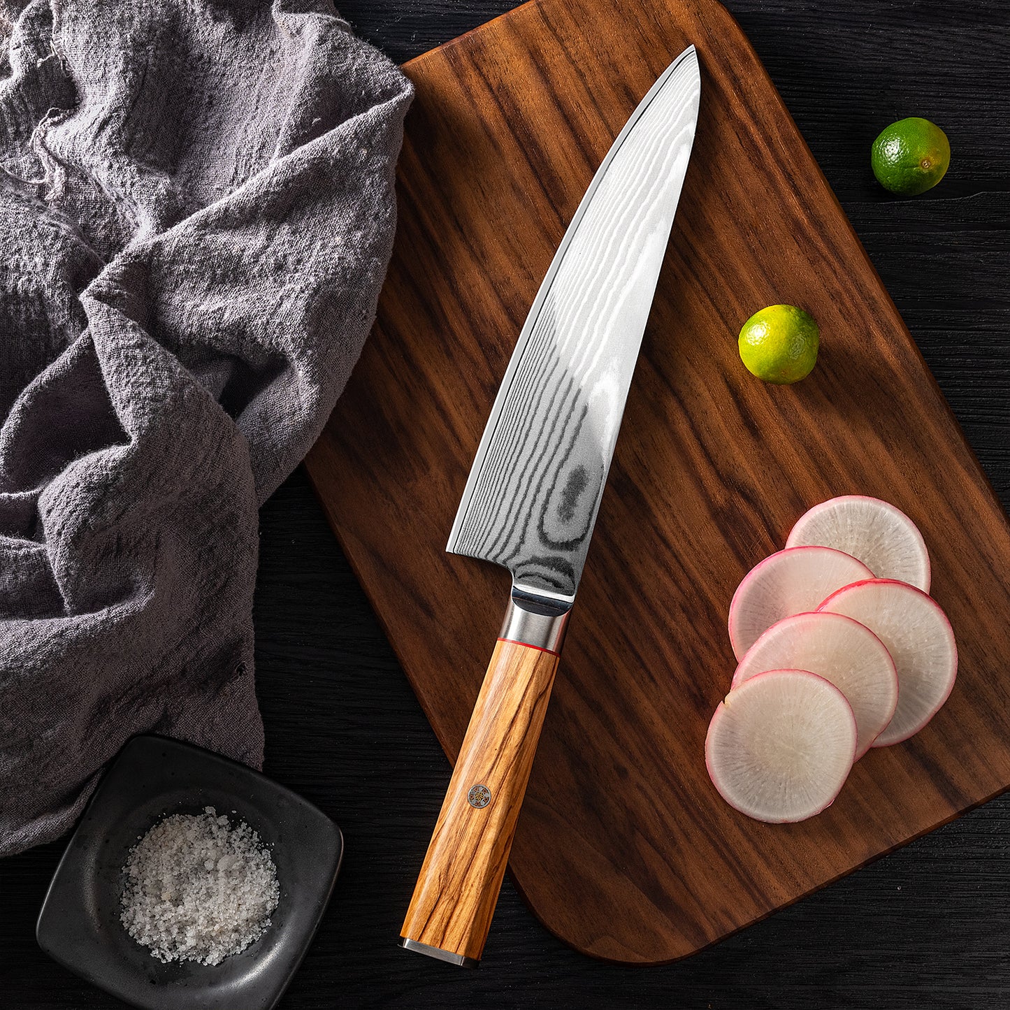 OEM DK-BD Series Olive Wood Handle Damascus AUS10 Steel 8''Chef Knife