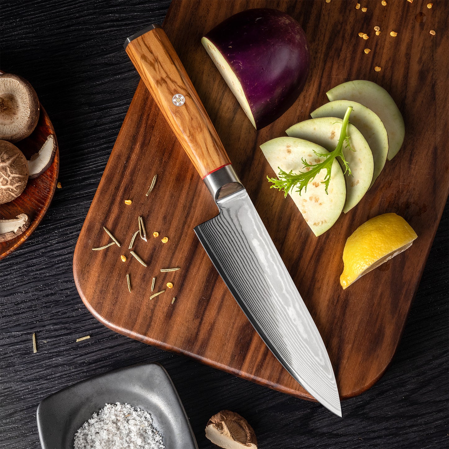 OEM DK-BD Series Olive Wood Handle Damascus AUS10 Steel 6" Chef Knife