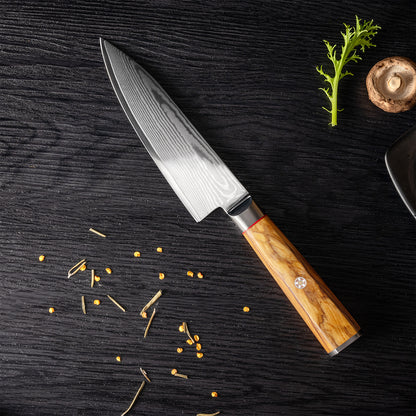OEM DK-BD Series Olive Wood Handle Damascus AUS10 Steel 6" Chef Knife