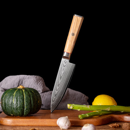 OEM DK-BD Series Olive Wood Handle Damascus AUS10 Steel 6" Chef Knife