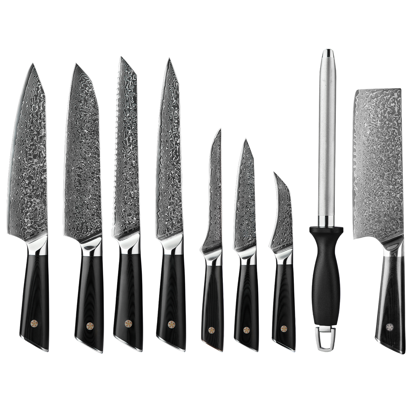 OEM DK-LK Series G10 Handle Damascus AUS-10V Steel Knife Set
