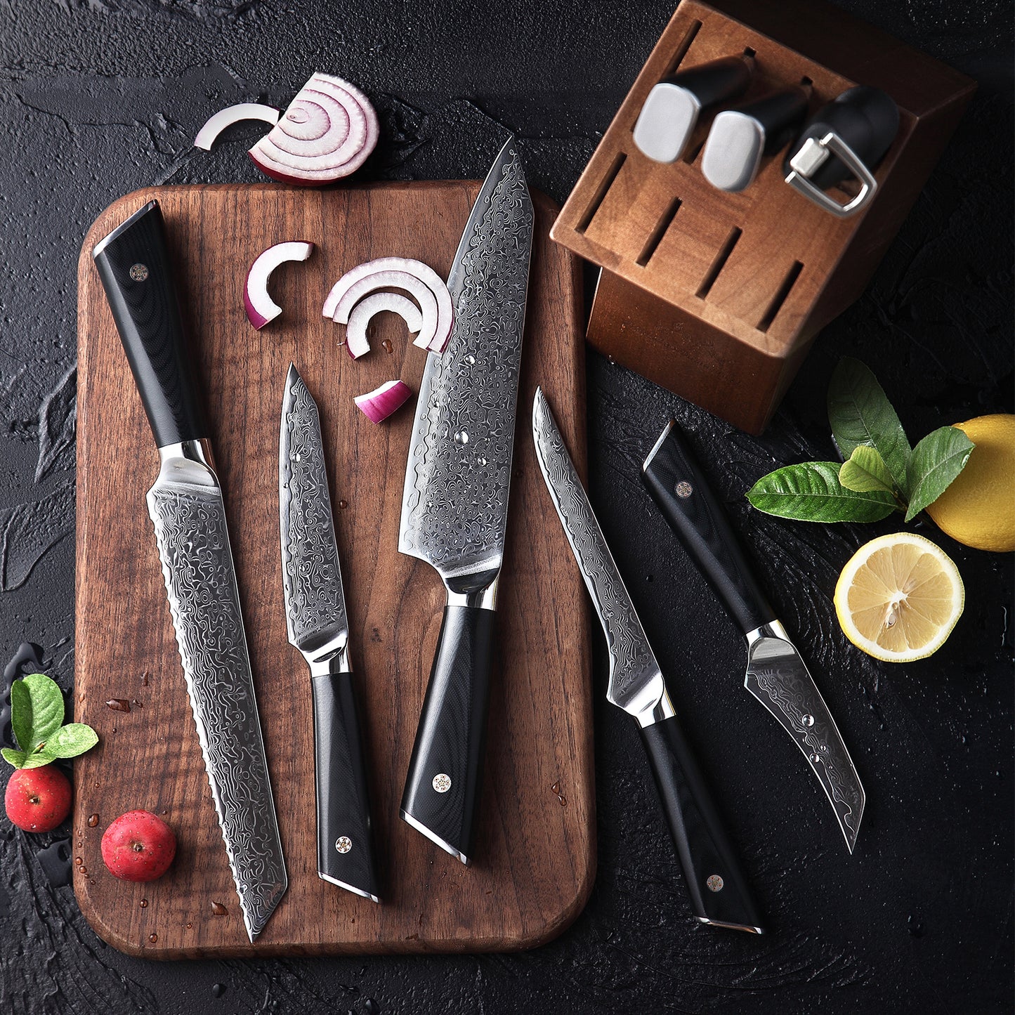 OEM DK-LK Series G10 Handle Damascus AUS-10V Steel Knife Set