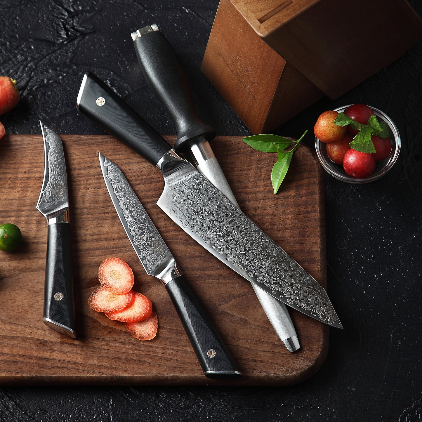 OEM DK-LK Series G10 Handle Damascus AUS-10V Steel Knife Set