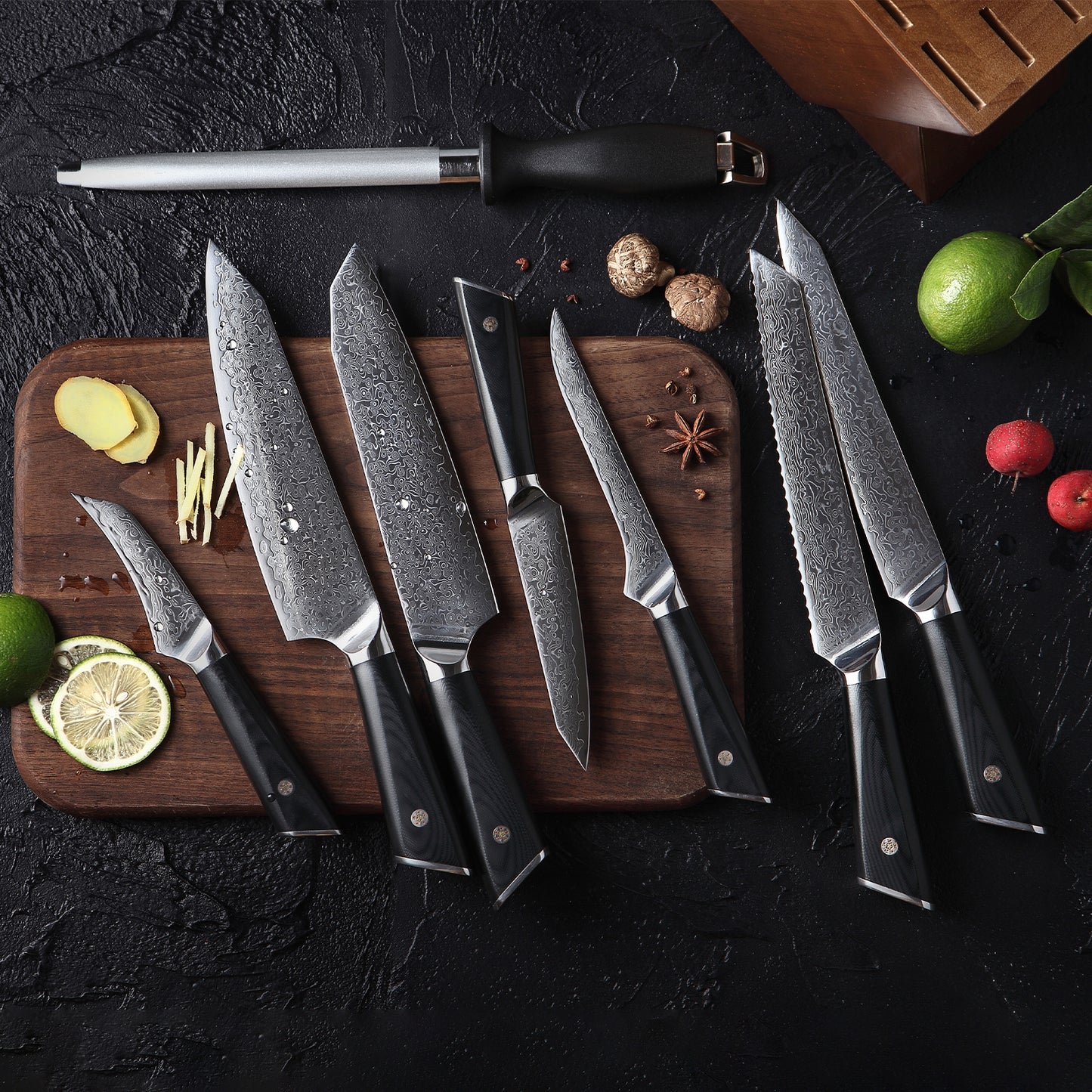 OEM DK-LK Series G10 Handle Damascus AUS-10V Steel Knife Set