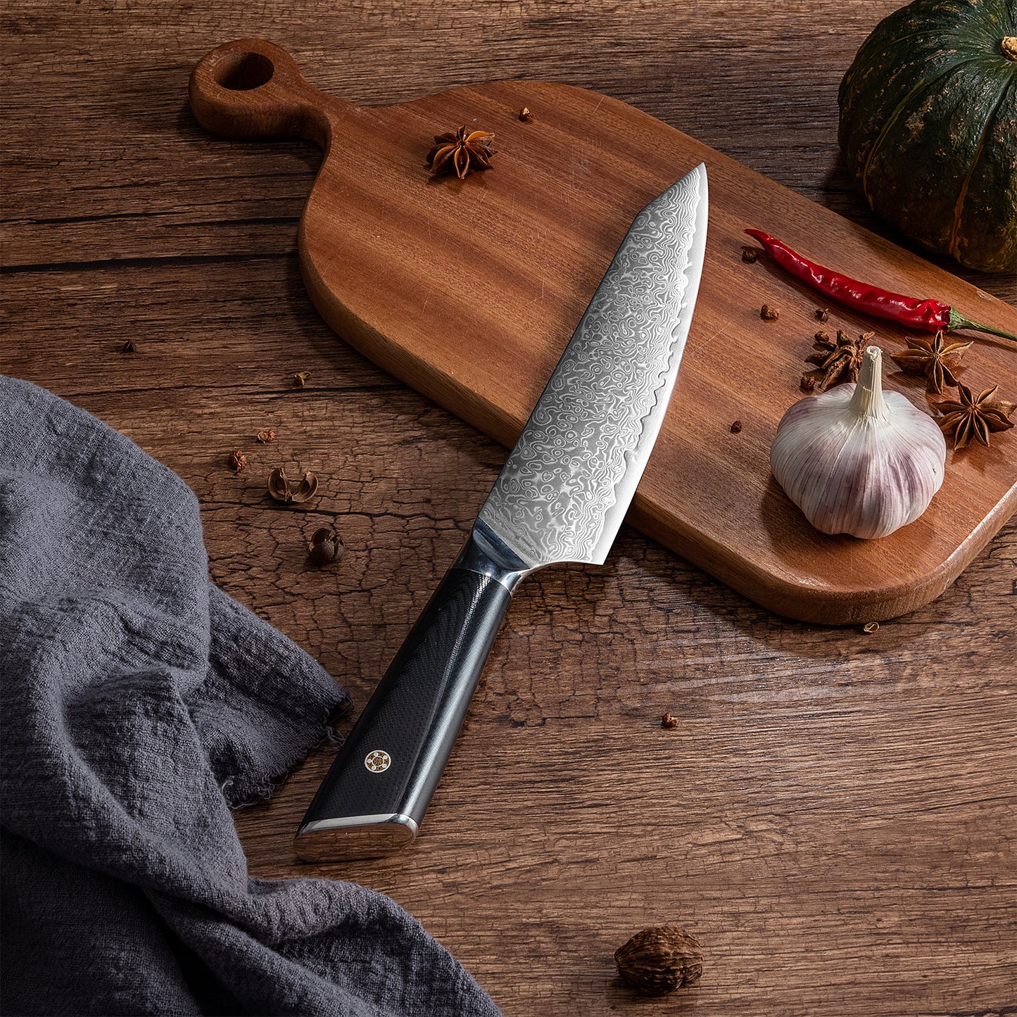 OEM DK-LK Series G10 Handle Damascus AUS-10V Steel 7" Santoku Knife