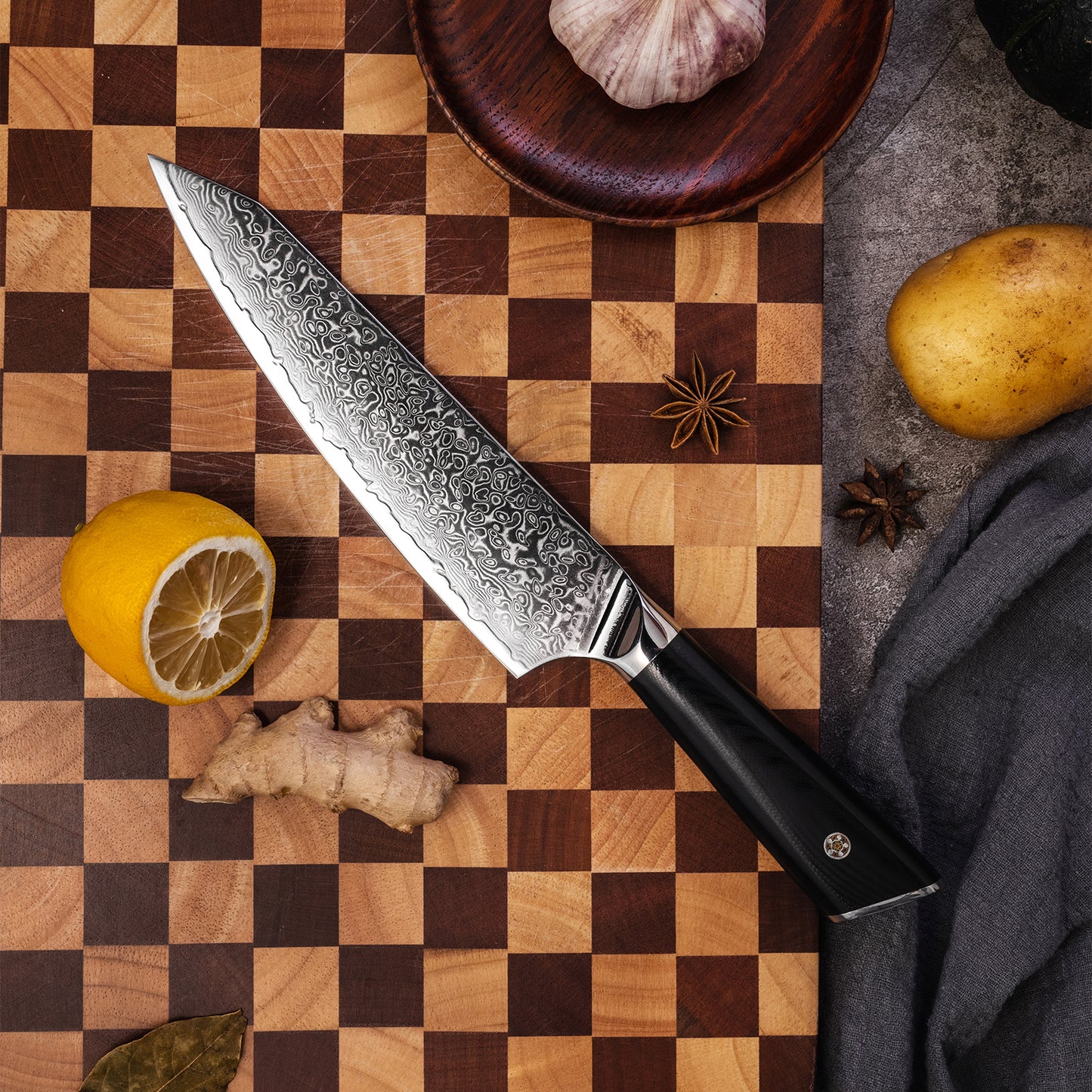 OEM DK-LK Series G10 Handle Damascus AUS-10V Steel 8" Chef Knife
