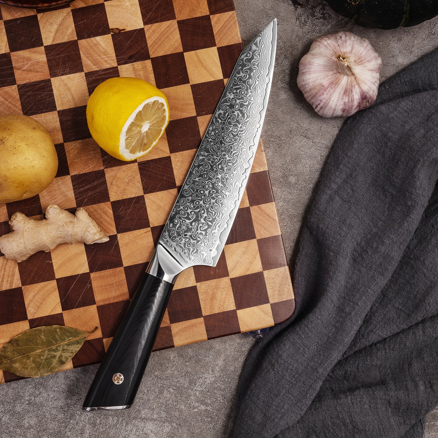 OEM DK-LK Series G10 Handle Damascus AUS-10V Steel 8" Chef Knife