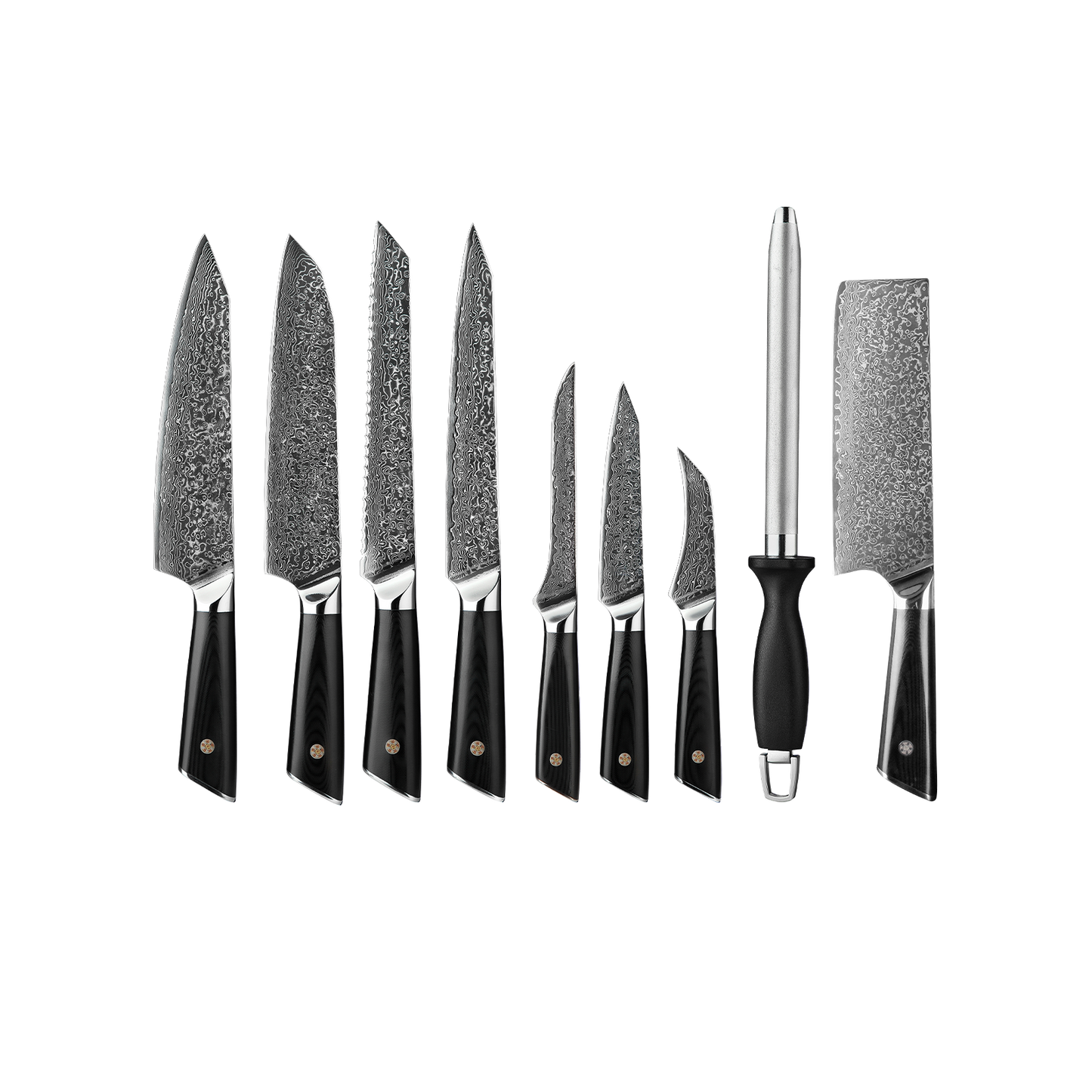 OEM DK-LK Series G10 Handle Damascus AUS-10V Steel Knife Set