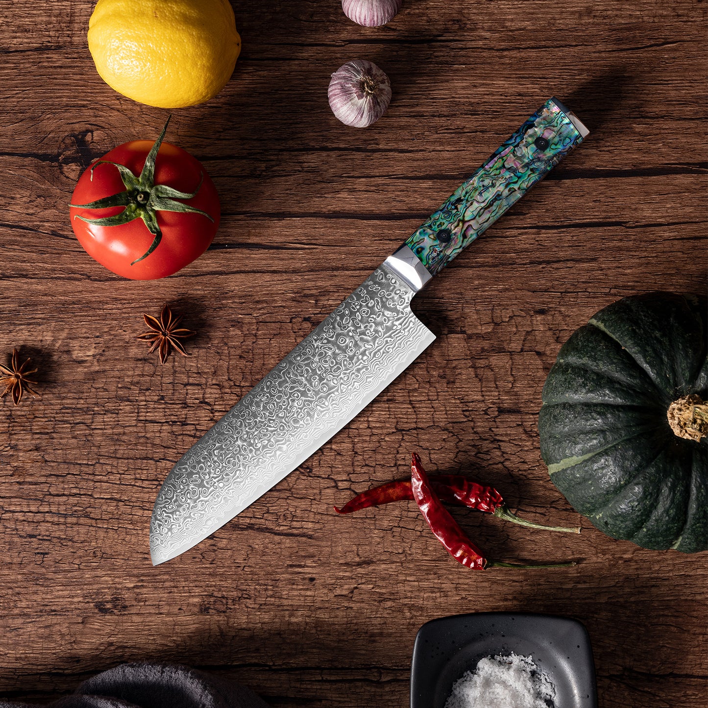 OEM DK-BZ Series Resin Shell Handle Damascus VG10 Steel 7" Sankuto Knife