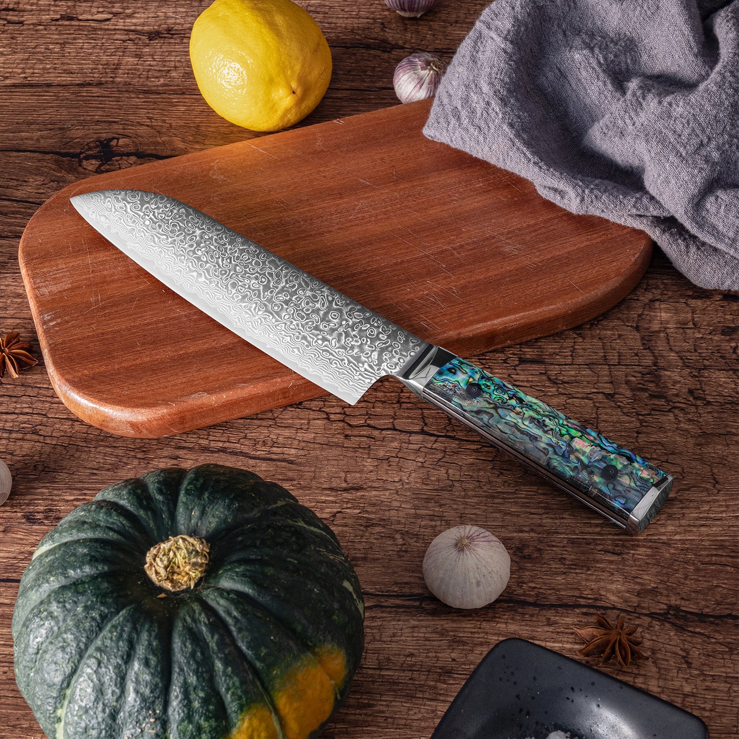 OEM DK-BZ Series Resin Shell Handle Damascus VG10 Steel 7" Sankuto Knife
