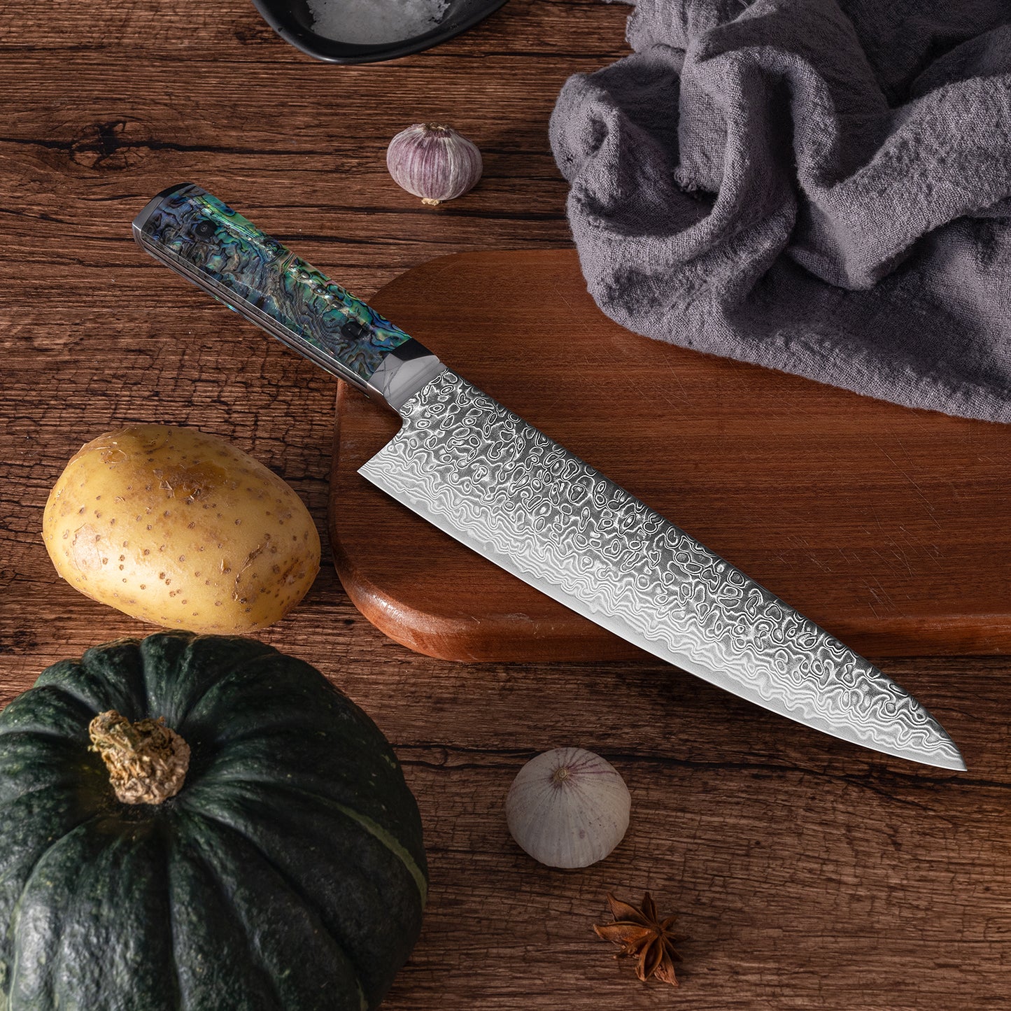 OEM DK-BZ Series Resin Shell Handle Damascus VG10 Steel 8''Kitchen Knife