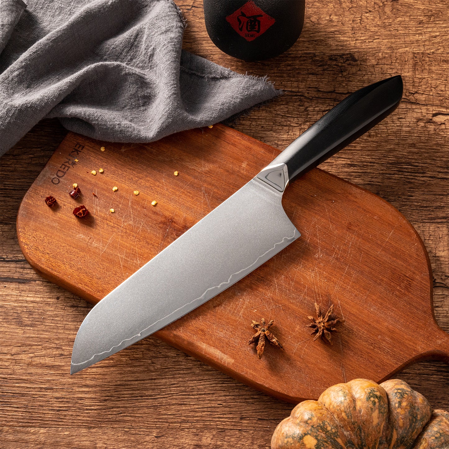 OEM DK-HXH-3L Series G10 Handle Damascus AUS10 Steel 7" Santoku Knife