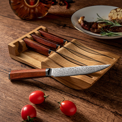 OEM DK-LF Series Rosewood Handle Damascus VG10 Steel 5''Steak Knife Set