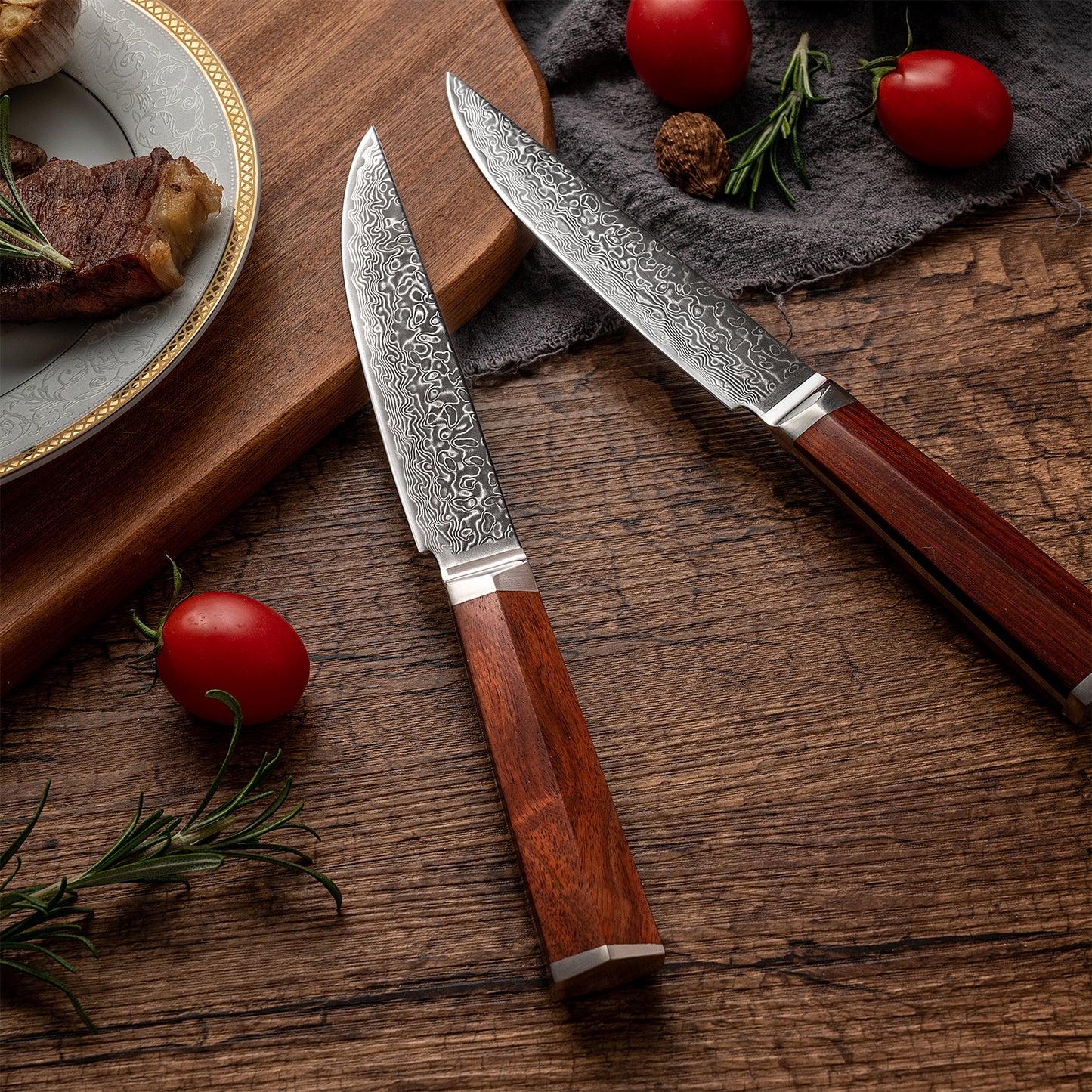 OEM DK-LF Series Rosewood Handle Damascus VG10 Steel 5''Steak Knife Set